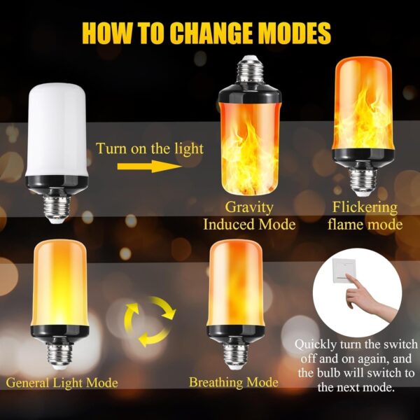 VNSUBM LED Flame Light Bulbs, 4 Modes Flickering Bulbs with Upside Down Effect, Flame Bulb for Diwali, Halloween, Christmas Party, Home Indoor Lighting - Image 7