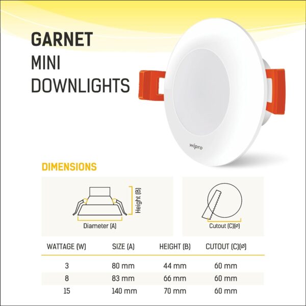 wipro Garnet 3W Led Mini Downlight | Blue | Compact Design with 120Ã‚° Beam Angle | Recessed Down Light for False Ceiling | Cutout- 2.3 Inch | Pack of 1 - Image 4