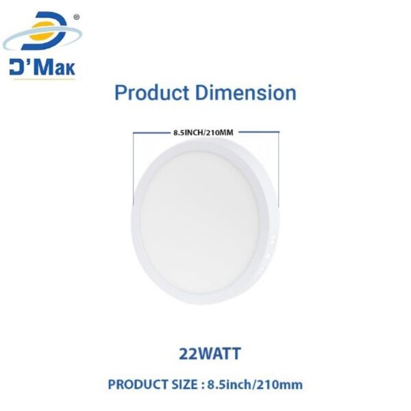 D'Mak Surface Mounted LED Light for Ceiling, 22-Watt Panel Light with IP50 Dust Proof, Energy Saving White Light for Indoor Use at Home and Office, and More, Fancy Round Lights Pack of 1, Aluminium - Image 3