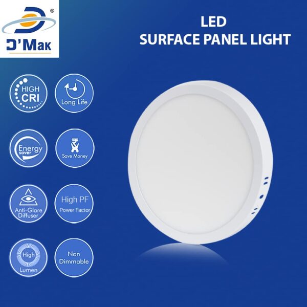 D'Mak Surface Mounted LED Light for Ceiling, 22-Watt Panel Light with IP50 Dust Proof, Energy Saving White Light for Indoor Use at Home and Office, and More, Fancy Round Lights Pack of 1, Aluminium - Image 2