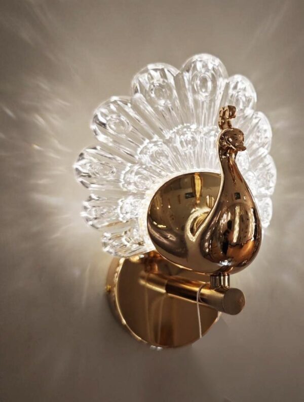 Decorative Glass Peacock Wall Lamp, Acrylic Wall Lamps, Gold Peacock Design, Wall Lighting Fixtures, Indoor Light, Luxury Wall Sconces for Bedside, Living Room - Image 2