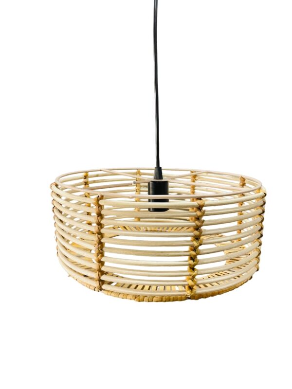 A J Quality Rattan Bamboo Peel Cane Rattan Jali Webbing Bamboo Premium Ceiling Light Hanging Pendant lamp for Indoor Lighting (12 Dia x 6" H) (Bulb not Included) - Image 3