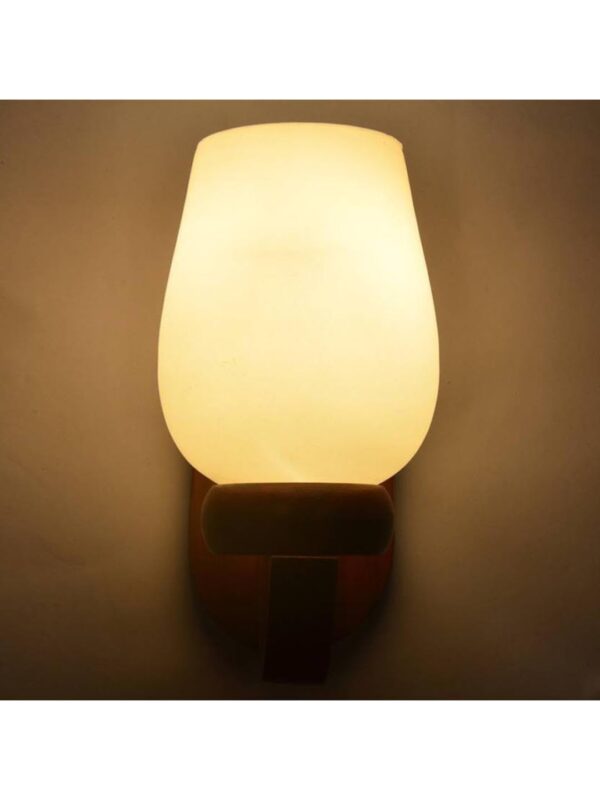 Somil Brown Wooden Wall Lamp with Hand- Decorated Glass Shade, Ideal for Indoor Lighting Decoration, 20 X 25 X 33 CM - Image 2