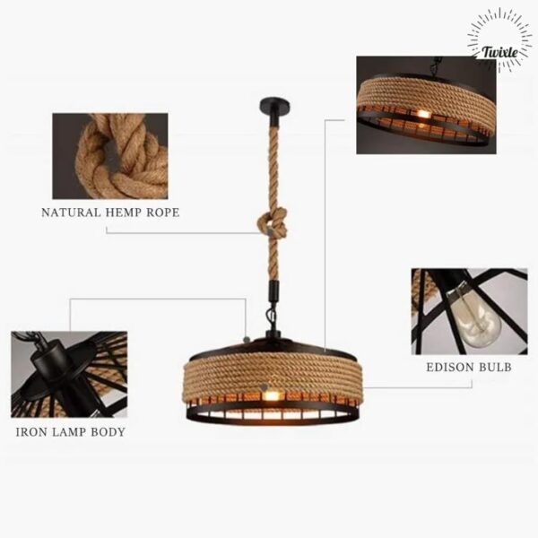 twixle Modern Rope Metal Basket Pendant Light, Retro Industrial Woven Handmade Hanging Ceiling Lamp for Living Room, Home, Bedroom, Indoor & Outdoor Lighting(Set of 2) (with Bulb) - Image 4