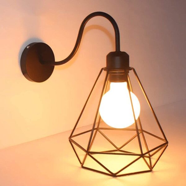 VRCT Vintage Wall Lamp Industrial Black Diamond Metal Cage Retro Living Room Wall Ceiling Lamp - Image 2