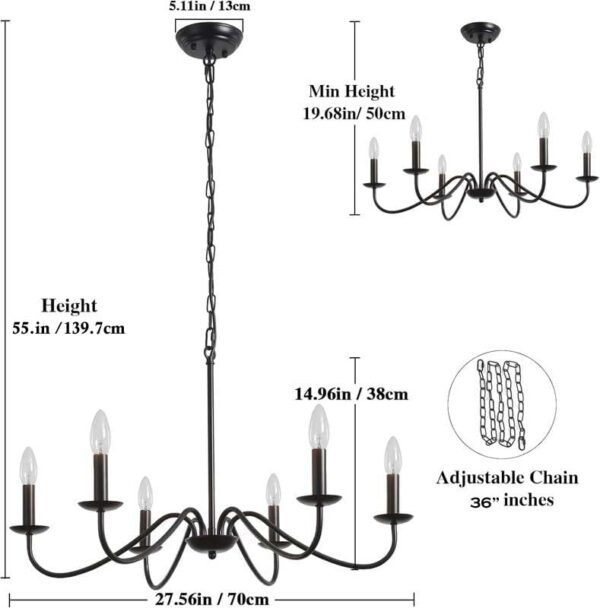 Chandni Décor Black Chandeliers Ceiling Lights Living Room, 6 Lights Pendant Light Fitting Industrial Ceiling Lighting for Kitchen Dining Room Bedroom Hall, etc. - Image 6