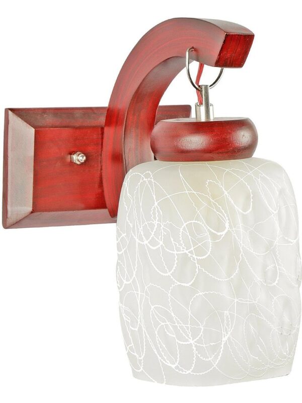 Somil Red Wood Pendant Wall Lamp with Hand- Decorated Glass Shade, Ideal for Indoor Lighting Decoration, 16 X 25 X 28.5 CM