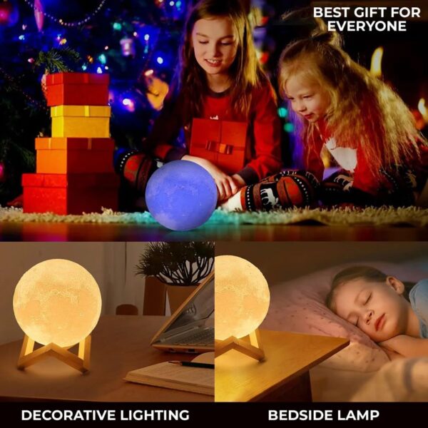 CIRKLE STREET 3D 7 Color Changing Moon Night Rechargeable Night lamp for Bedroom for Adults and Kids Home Room Beautiful Indoor Lighting - 15CM - Image 4