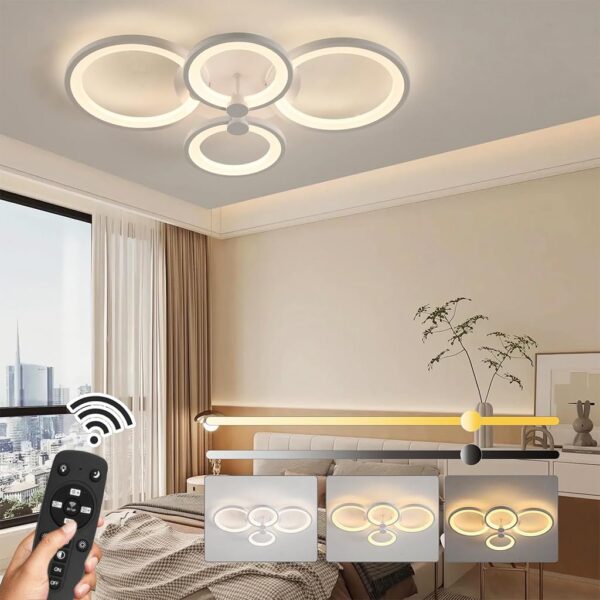 ELEPHANTBOAT® 36W Dimmable Ceiling Light for Living Room, 3-Color Round LED Ceiling Light with Remote Control, Flush Mount Lighting Fixture with 4 White Rings for Living Room Bedroom (2800-6000k)