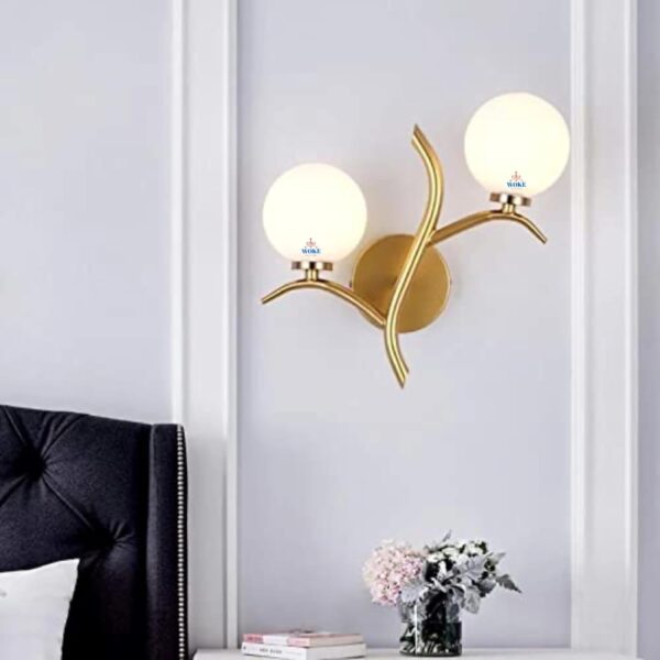 WOKE Tree Design Metal and Glass Wall Light and Wall Lamp Lighting for Restaurant, Bedroom, Living Room and Home Decor, Gold and Frosted (Without Bulb) 78946 - Image 2