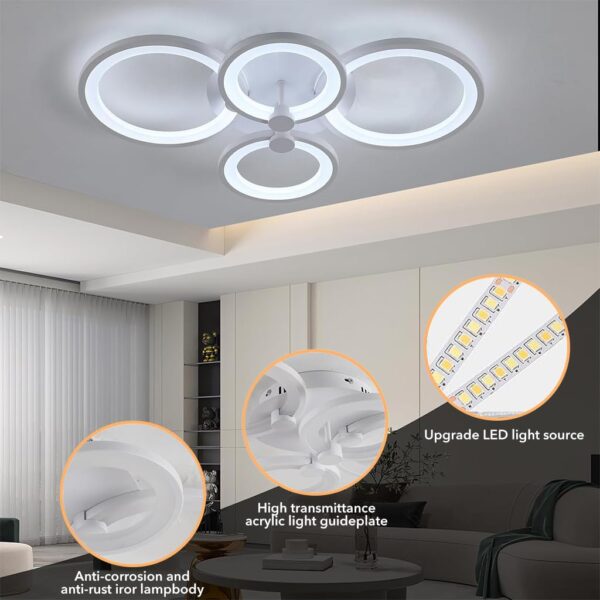 ELEPHANTBOAT® 36W Dimmable Ceiling Light for Living Room, 3-Color Round LED Ceiling Light with Remote Control, Flush Mount Lighting Fixture with 4 White Rings for Living Room Bedroom (2800-6000k) - Image 4