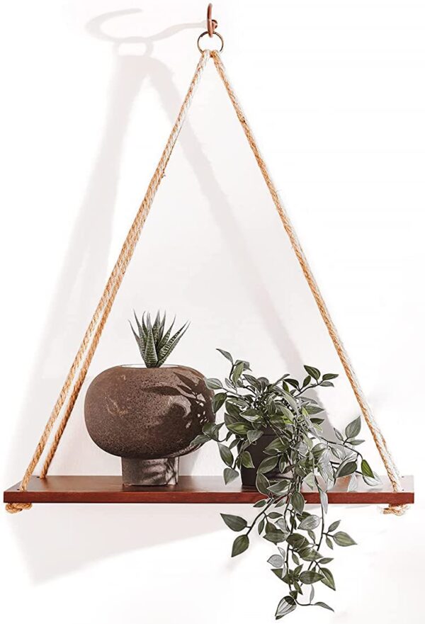 UHUD CRAFTS Hanging Shelves - Adjustable Rope Hanging Shelf, Wall Hanging Decor, Lightweight, Premium Wooden Shelf, Hanging Plant Shelf for Bedroom and Living Room (1 Pcs)