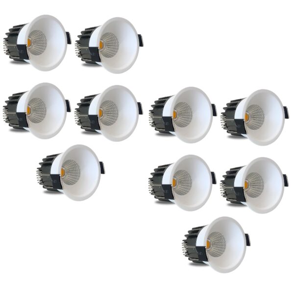 D'Mak 7W White Body LED Deep COB Light | Recessed LED Ceiling Light for Indoor Lighting (3in1, Pack of 10)