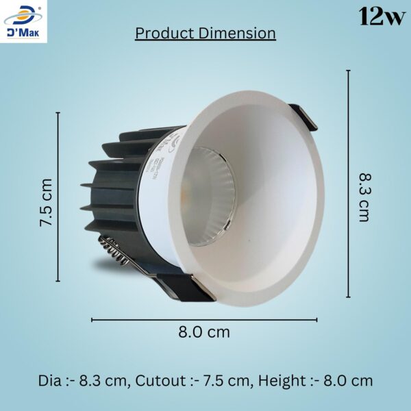 D'Mak 12W White Body LED Deep COB Light | Recessed LED Ceiling Light for Indoor Lighting (3in1, Pack of 1) - Image 4