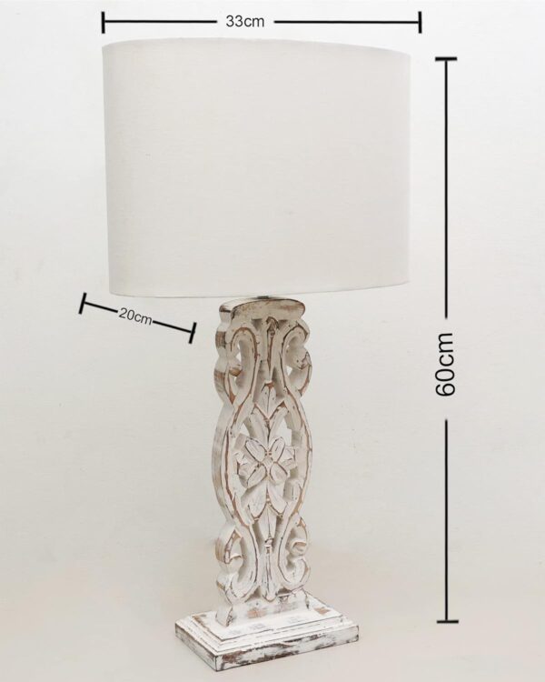 Homesake® Sculptural Hand Carved Wood Table Lamp with Beige Square Shade (Whitewash, Oval) - Image 5