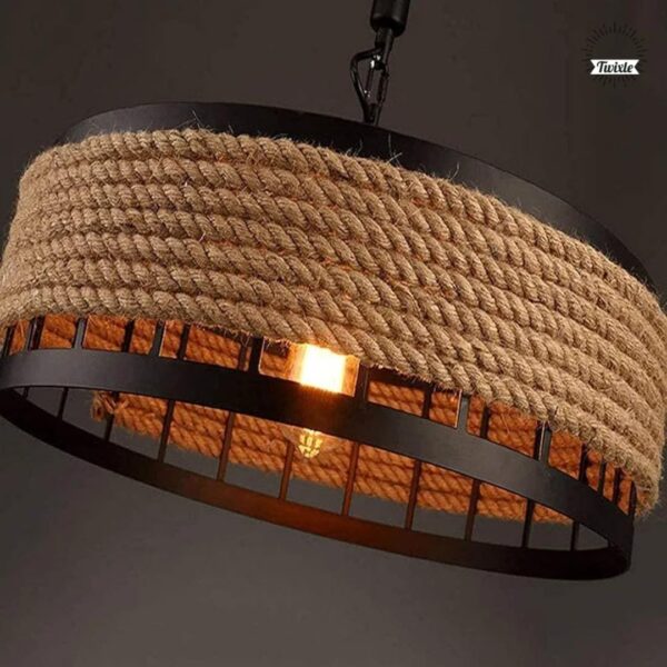 twixle Modern Rope Metal Basket Pendant Light, Retro Industrial Woven Handmade Hanging Ceiling Lamp for Living Room, Home, Bedroom, Indoor & Outdoor Lighting(Set of 2) (with Bulb) - Image 3