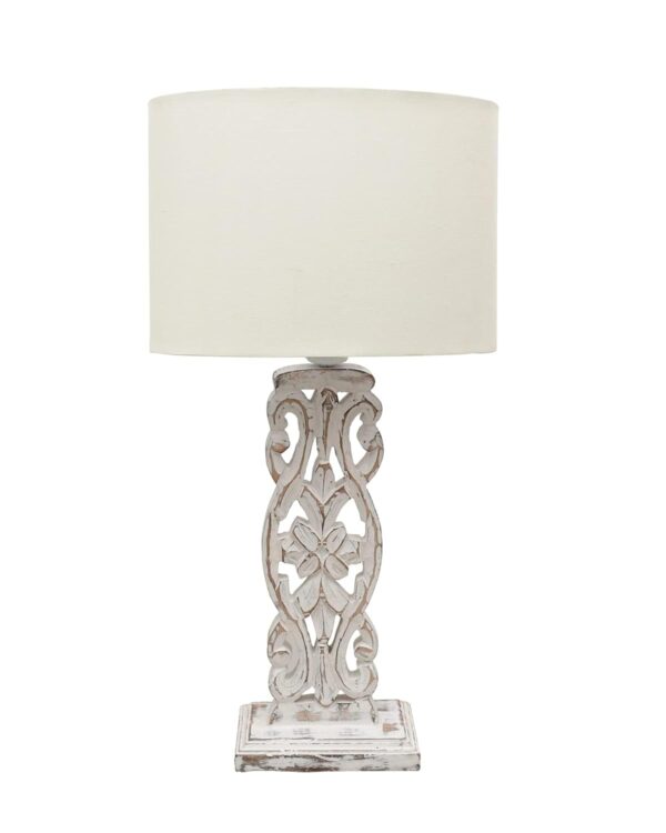 Homesake® Sculptural Hand Carved Wood Table Lamp with Beige Square Shade (Whitewash, Oval) - Image 2