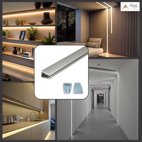 Abaj Lighting Aluminium LED 1Meter 8mm Glass Profiles for Ceilings and Walls, Wall Mounted, Home & Kitchen Indoor Outdoor Profile with End Caps for LED Strip Light (21x17mm) - Pack of 2 - Image 4