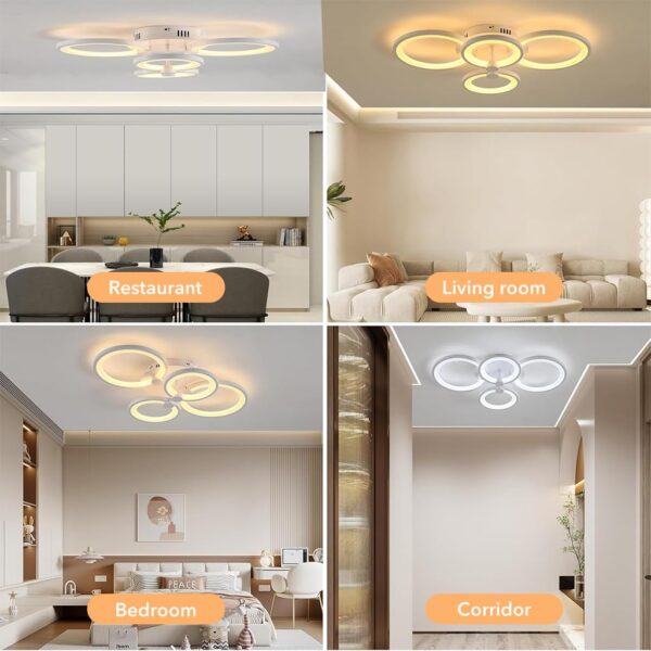 ELEPHANTBOAT® 36W Dimmable Ceiling Light for Living Room, 3-Color Round LED Ceiling Light with Remote Control, Flush Mount Lighting Fixture with 4 White Rings for Living Room Bedroom (2800-6000k) - Image 7