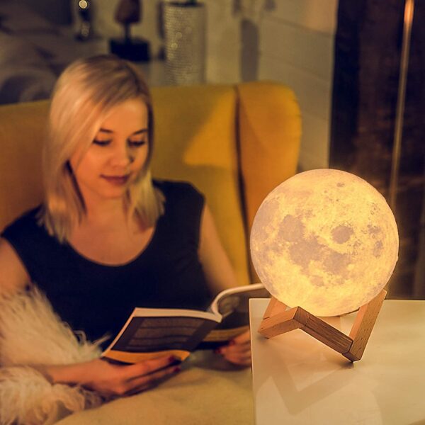 Rylan Moon Lamp 3D 7 Color Changing 15 Cm with Stand Moon Night Rechargeable LED Lamp with Stand for Bedroom Lights for Adults, Kids, Indoor Lighting, Valentine (Moon 15Cm, Pack of 1, Plastic) - Image 7