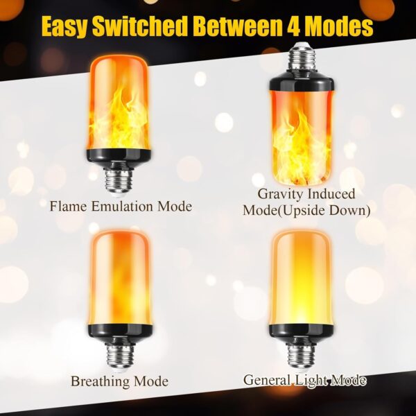 CYNVEXA LED Flame Light Bulbs, 4 Modes Flickering Bulbs with Upside Down Effect, Flame Bulb for Diwali, Halloween, Christmas Party, Home Indoor Lighting