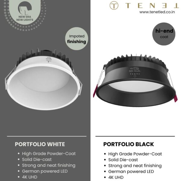 TENET Black LED Downlight | Circular Aluminum Ceiling Panel Light | Indoor Lighting for Living Room & Bedroom | Sleek Round Design with Diffuser and Heat Sinks (Natural White 4000K, Plastic, 22W) - Image 3