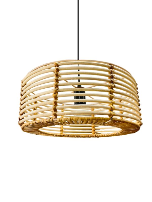 A J Quality Rattan Bamboo Peel Cane Rattan Jali Webbing Bamboo Premium Ceiling Light Hanging Pendant lamp for Indoor Lighting (12 Dia x 6" H) (Bulb not Included)