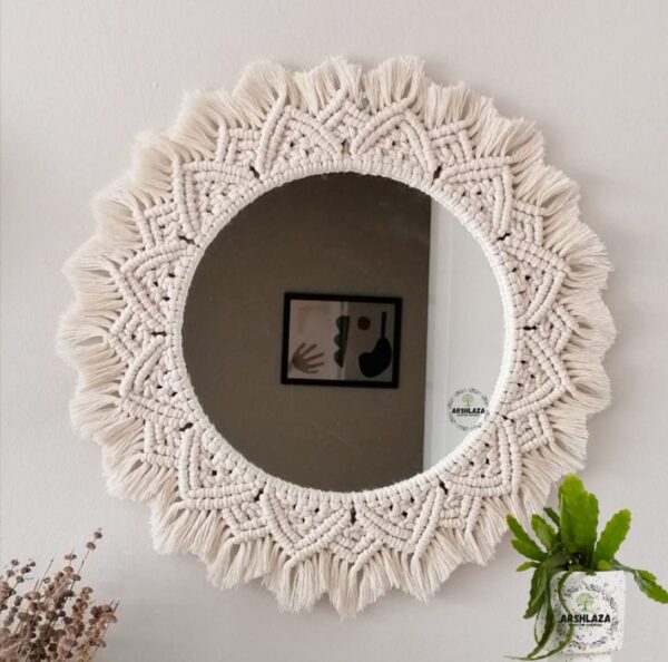 ARSHLAZA Macrame Hanging Wall Mirror with Macrame Round Mirror Art Boho Decor [M4FOOL] Framed, off-white - Image 2