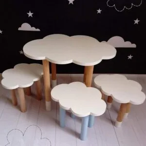 PSWOOD Big Cloud Table, Kids Furniture, Toddler Gift, Baby Furniture, Kids Chair, Baby Decor, Wooden Baby Chair (16X16) and (12X12)
