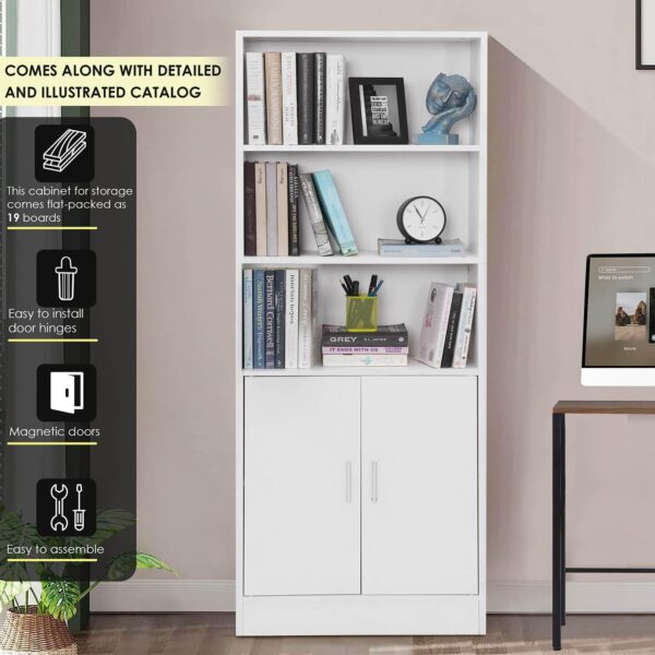 ABOUT SPACE 5 ft Kitchen Cabinet - 5 Tier Wooden Storage Cabinet with 3 Open Shelves & 2 Magnetic Door Crockery Cabinets, Easy to Assemble for Home Living Room (White - L 57 x B 25 x H 158 cm) - Image 5