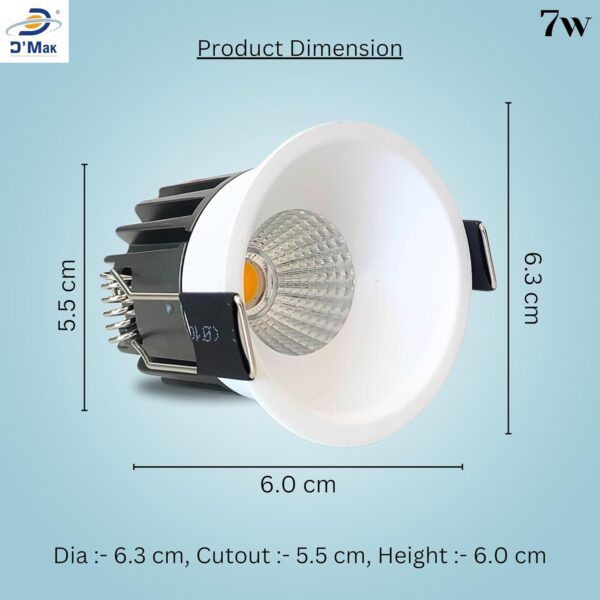 D'Mak 7W White Body LED Deep COB Light | Recessed LED Ceiling Light for Indoor Lighting (3in1, Pack of 10) - Image 2