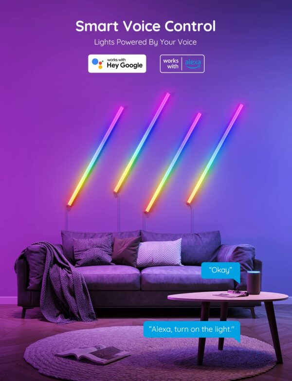 Govee Glide RGBIC Wall Lights, Smart Gaming LED Lights Compatible with Alexa and Google Assistant, RGB Light Bar, LED Wall Lights for Bedroom, Set of 2 Panels (3 Sections/Panel) - Image 4