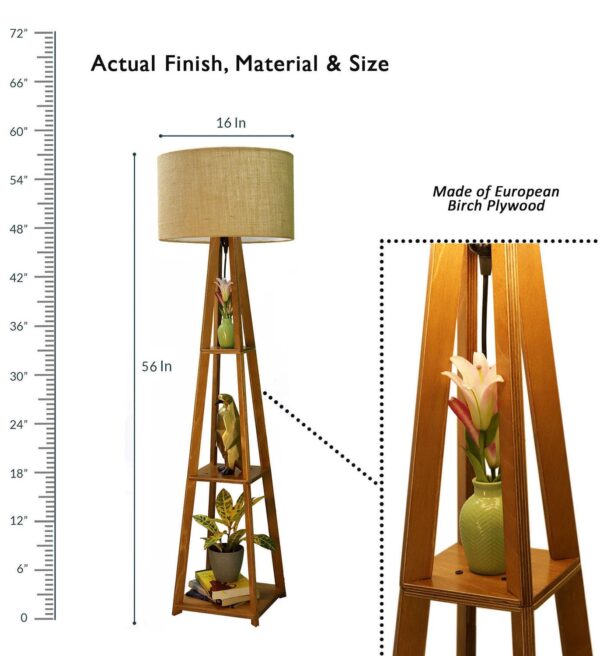 Crosscut Furniture Wooden Floor Lamp with Shelf (Natural Jute). LED Bulb Included - Image 4