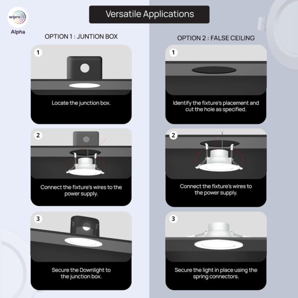wipro Alpha 10W Round Downlight Junction Box | Cool Day White (6500K) | Glare-Free Design |Recessed Down Light For False Ceiling | Cutout ? 3 Inch | Pack Of 1 - Image 8