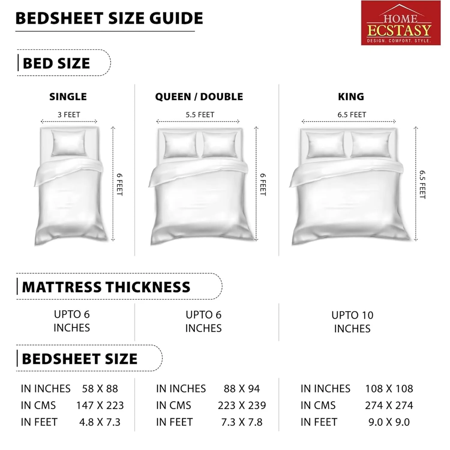 Home Ecstasy 100% Cotton Value King Bedsheet with 2 Pillow Covers - (Size 87 x 108 inches, 140 TC, Colour - Blue) - Image 4
