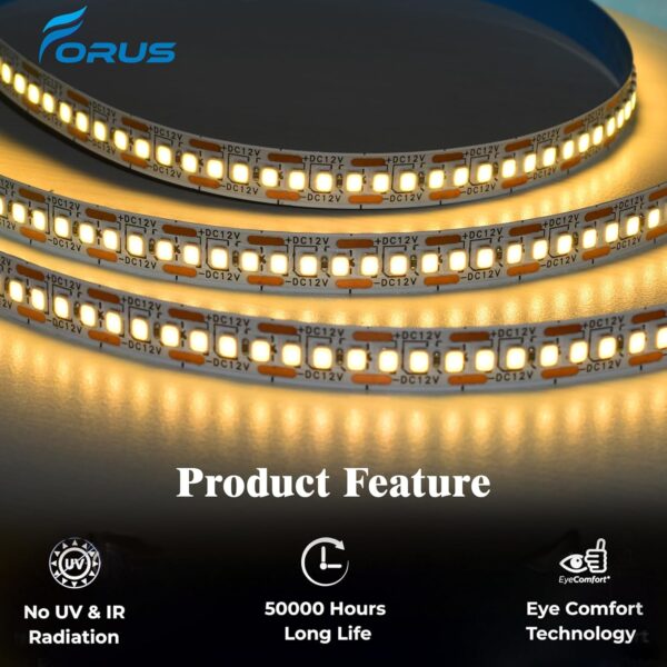 Forus LED Strip Light 5 Meter - Yellow, 2 Years Warranty, High Brightness & Lumens, Flexible Tape for Diwali, Christmas & New Year | Indoor Lighting for Home, Office, Bar, Kitchen, Bedroom -1 PC - Image 4