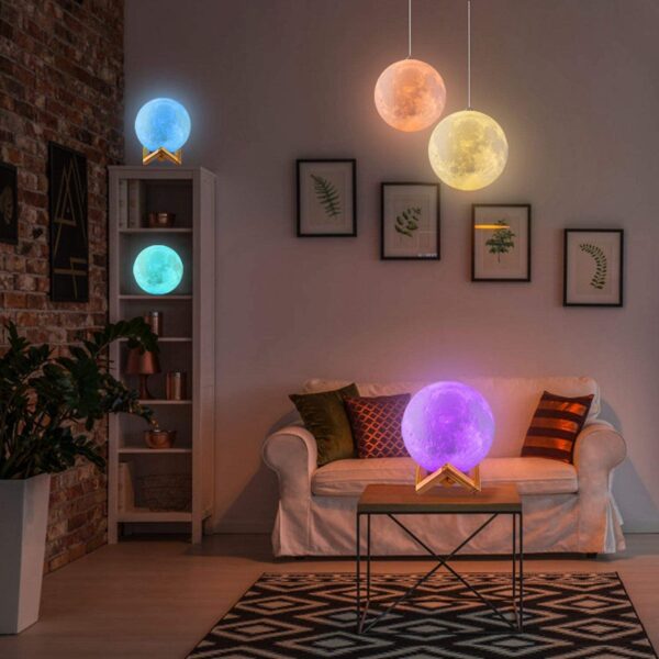 Rylan Moon Lamp 3D 7 Color Changing 15 Cm with Stand Moon Night Rechargeable LED Lamp with Stand for Bedroom Lights for Adults, Kids, Indoor Lighting, Valentine (Moon 15Cm, Pack of 1, Plastic) - Image 3