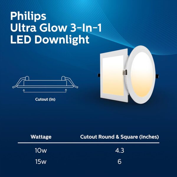 Philips Ultra Glow 15-watt Round LED Downlighter | 3 Colors in 1 Recessed LED Downlight | LED Ceiling Light for Home and Hall | Cut Out: 6 inch, Color: Tunable White, Pack of 4 - Image 6