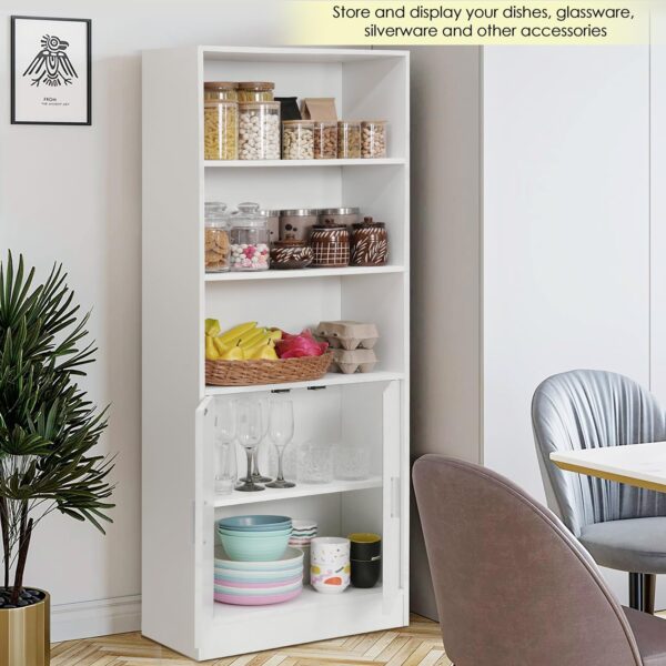 ABOUT SPACE 5 ft Kitchen Cabinet - 5 Tier Wooden Storage Cabinet with 3 Open Shelves & 2 Magnetic Door Crockery Cabinets, Easy to Assemble for Home Living Room (White - L 57 x B 25 x H 158 cm) - Image 7