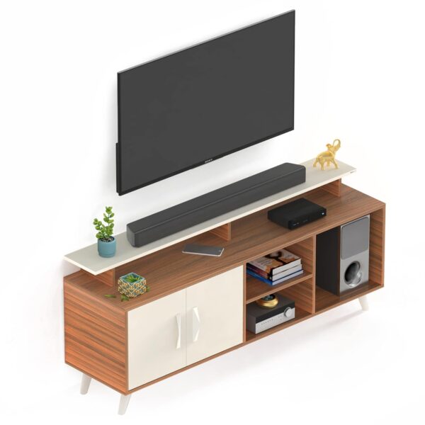 BLUEWUD Skiddo Engineered Wood TV Entertainment Unit Set Top Box Stand/TV Cabinet with Shelves for Books & Décor Display Unit Bed Living Room Upto 55 Inches - DIY (Walnut & White) - Image 9