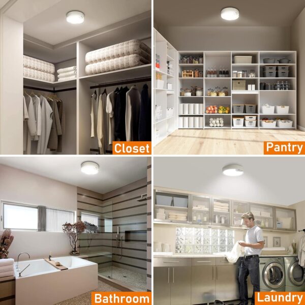 TOOWELL Motion Sensor Ceiling Light Battery Operated Indoor/Outdoor LED Ceiling Lights for Hallway Laundry Stairs Garage Bathroom 300LM White Photocell Sensor ON/Off Upgrade - Image 5