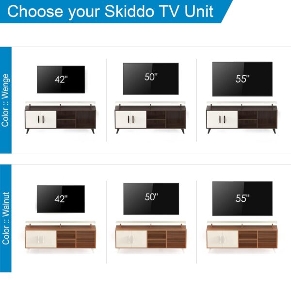 BLUEWUD Skiddo Engineered Wood TV Entertainment Unit Set Top Box Stand/TV Cabinet with Shelves for Books & Décor Display Unit Bed Living Room Upto 55 Inches - DIY (Walnut & White) - Image 5