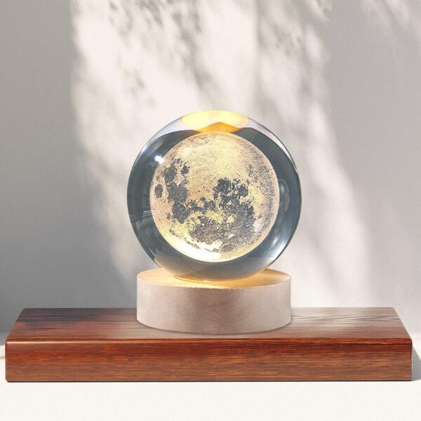 AL- FALAH 3D Moon Crystal Ball Planet Crystal Ball Night Light with Warm White Dimmable LED Wooden Base - Decorative LED Lamp for Home, Office, Bedroom, and Gift Giving - Image 4