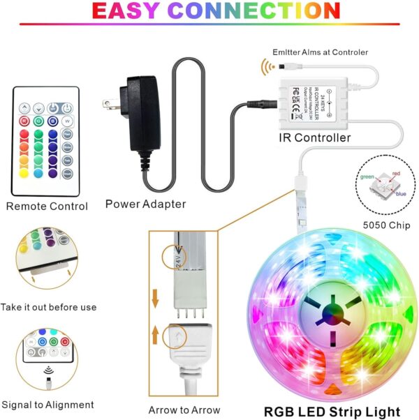 FLYNGO 5 Meter 5050 LED Strip Lights, 300 Led RGB Strip Light with Adaptor, Operated with 16 Modes Remote Controller Multicolor LED Lights for Home Decoration, Diwali, Ceiling, TV (RBG) - Image 3