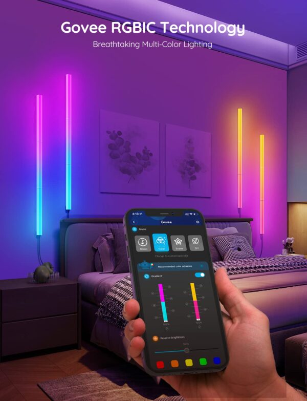 Govee Glide RGBIC Wall Lights, Smart Gaming LED Lights Compatible with Alexa and Google Assistant, RGB Light Bar, LED Wall Lights for Bedroom, Set of 2 Panels (3 Sections/Panel) - Image 6