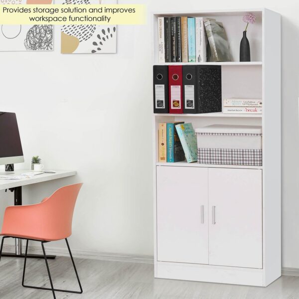 ABOUT SPACE 5 ft Kitchen Cabinet - 5 Tier Wooden Storage Cabinet with 3 Open Shelves & 2 Magnetic Door Crockery Cabinets, Easy to Assemble for Home Living Room (White - L 57 x B 25 x H 158 cm) - Image 6