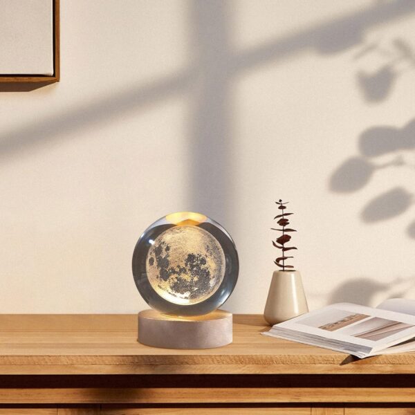 AL- FALAH 3D Moon Crystal Ball Planet Crystal Ball Night Light with Warm White Dimmable LED Wooden Base - Decorative LED Lamp for Home, Office, Bedroom, and Gift Giving - Image 3