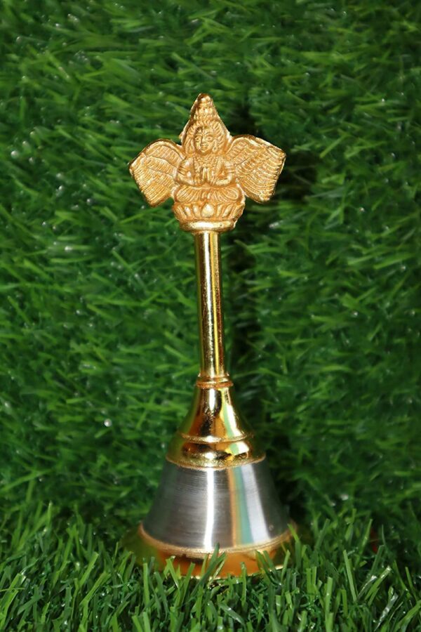 SOLINO Metal Hand Held Temple Bell Pooja Garud Ghanti.Religious and Spiritual Item.Height Inch 4 - Image 4