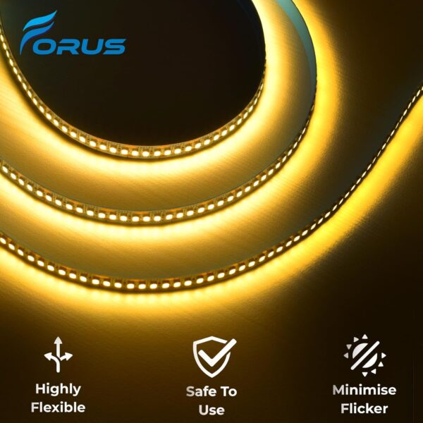 Forus LED Strip Light 5 Meter - Yellow, 2 Years Warranty, High Brightness & Lumens, Flexible Tape for Diwali, Christmas & New Year | Indoor Lighting for Home, Office, Bar, Kitchen, Bedroom -1 PC - Image 2