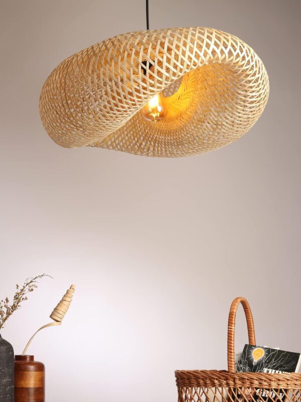 Habere India-All the Cultures Fabricating India Bamboo Lampshade | Bamboo Pendant Lights | Boho Lampshade | Cane Lampshade | Rattan Lamp Shade | Wicker Lamps (Length 60 CM, Width 41 CM, Height 22 CM) - Image 2